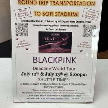 SoFi Stadium - Blackpink "Deadline" 7/12/2025 Sat 8pm - shuttle bus - Stadiums & Arenas Near Me - Inglewood, California SoFi Stadium - Blackpink "Deadline" 7/12/2025 Sat 8pm - shuttle bus - Stadiums & Arenas Near Me - Inglewood, California
