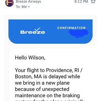 Breeze Airways - Aircraft Maintenance issue - Airlines Near Me - Warwick, Rhode Island