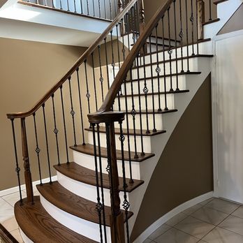 Heritage Floor Sanding - Special walnut stain color for this staircase and railings - Flooring Near Me - Commack, New York Heritage Floor Sanding - Special walnut stain color for this staircase and railings - Flooring Near Me - Commack, New York