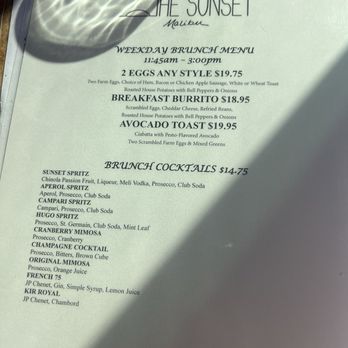 The Sunset Restaurant - Menu - New American Near Me - Malibu, California