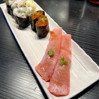 Yamato Japanese Restaurant - Bluefin O-toro (front), ikura (middle), bay scallops (rear) - Sushi Bars Near Me - Grover Beach, California Yamato Japanese Restaurant - Bluefin O-toro (front), ikura (middle), bay scallops (rear) - Sushi Bars Near Me - Grover Beach, California