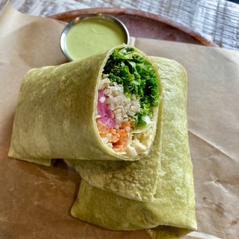 Kale Me Crazy - Tuna Wrap - tuna salad, vegan mayonnaise, olives, carrots, lettuce, and sriracha wrapped in a spinach tortilla - Juice Bars & Smoothies Near Me - Tampa, Florida