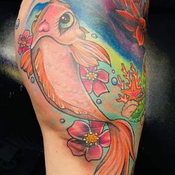 The Needle Bar Tattoo Parlor - Koi fish with cherry blossoms.