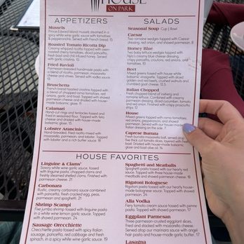 Italian House on Park - Front of Menu. - Italian Near Me - Westfield, Indiana Italian House on Park - Front of Menu. - Italian Near Me - Westfield, Indiana
