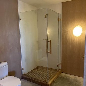 Champion Glass & Mirror - walk in shower enclosure, teak floor call Champion 817-731-7403 #championglassfortworth #glasscut #glassnearme - Glass & Mirrors Near Me - Benbrook, Texas