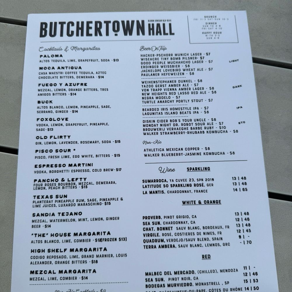 Butchertown Hall - Menu as of 6/15/25 - Gastropubs Near Me - Nashville, Tennessee