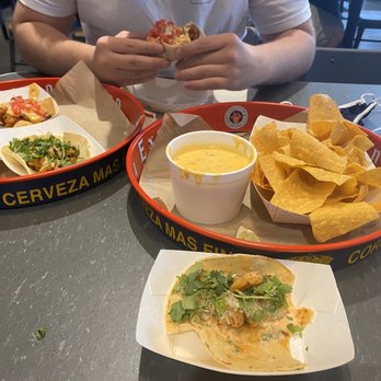 Rusty Taco - Large Queso and Chips, Team fave fried chicken tacos and grilled shrimp tacos. - Tacos Near Me - Scottsdale, Arizona