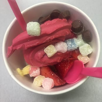 Yogurt Heaven II - Raspberry and banana yogurt with strawberries, Mochi and Mini Reece's peanut butter cups! - Ice Cream & Frozen Yogurt Near Me - San Diego, California Yogurt Heaven II - Raspberry and banana yogurt with strawberries, Mochi and Mini Reece's peanut butter cups! - Ice Cream & Frozen Yogurt Near Me - San Diego, California