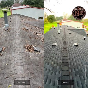 1912 Roofing & Services - Mobile home roof before & after. Roofing System is GAF Timberline HDZ Charcoal Black with a Manufacturer Registered Unlimited Wind Warranty. - Roofing Near Me - Lake Jackson, Texas