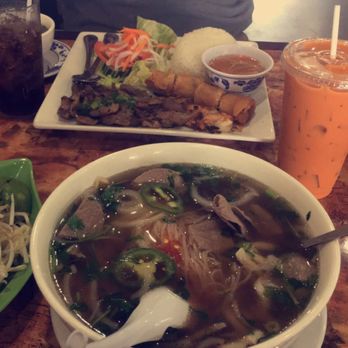 Pho Cali - Happy hour combination pho with Thai tea and #19 with grilled pork. - Vietnamese Near Me - Rocklin, California Pho Cali - Happy hour combination pho with Thai tea and #19 with grilled pork. - Vietnamese Near Me - Rocklin, California
