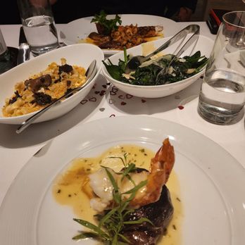 Eddie V's Prime Seafood - Truffle Mac n Cheese, Spinach, steak and lobster - Seafood Near Me - Plano, Texas Eddie V's Prime Seafood - Truffle Mac n Cheese, Spinach, steak and lobster - Seafood Near Me - Plano, Texas