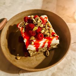 Pistachio raspberry ricotta cake