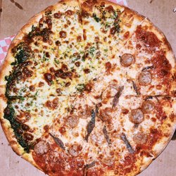 Hard Times Pizza - Half anchovies & jalapeño/half pesto