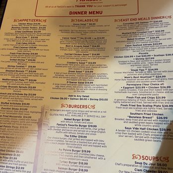 Fanizzi's - Menu side 1 - New American Near Me - Provincetown, Massachusetts