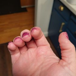 La Belle Nails - Nail dip left on my fingers.