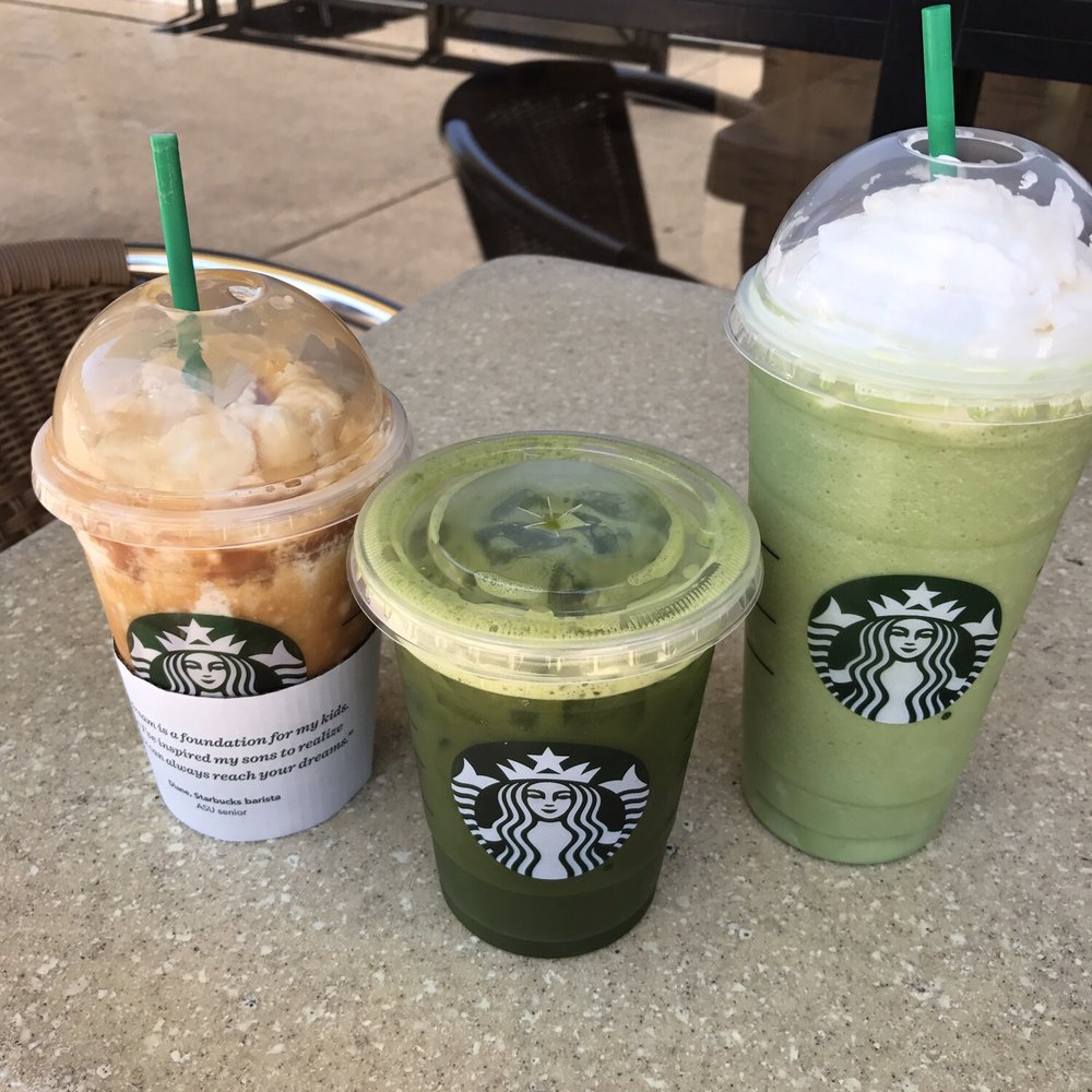 Starbucks - Caramel frappuccino  extra caramel, green tea frap, and lady Gaga Matcha lemonade - Coffee & Tea Near Me - San Diego, California