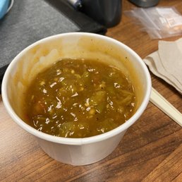 The 1/2 filled "bowl" of green chili. The 1/2 filled "bowl" of green chili.