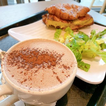 Croissant Monkland - Egg and ham croissant sandwich with a hot chocolate. - Bakeries Near Me - Montreal, Quebec Croissant Monkland - Egg and ham croissant sandwich with a hot chocolate. - Bakeries Near Me - Montreal, Quebec