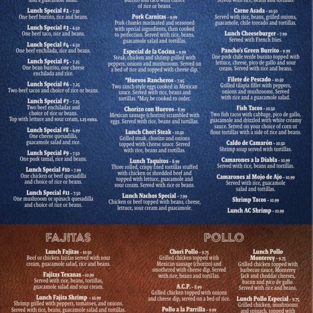Pancho Villas - Lunch menu - Mexican Near Me - High Point, North Carolina Pancho Villas - Lunch menu - Mexican Near Me - High Point, North Carolina