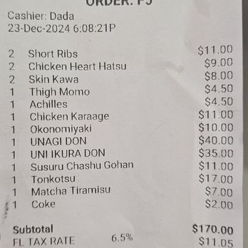 Susuru - Dinner for family of 4. Prices as of December 2024 - Izakaya Near Me - Orlando, Florida Susuru - Dinner for family of 4. Prices as of December 2024 - Izakaya Near Me - Orlando, Florida