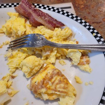 Black Bear Diner - Broken up, overcooked omelet served as scrambled eggs. Bacon was good though. - Diners Near Me - Rancho Cucamonga, California
