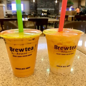 Brewtea House - 8/10/20 Left : Thai milk tea. Right: Mango yakut with Lychee - Coffee & Tea Near Me - Puyallup, Washington