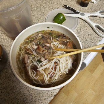 Pho Hoai - After putting the to go pho together (I cut the pork chop into smaller pieces) - Vietnamese Near Me - Brooklyn, New York