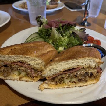 The Fireside Grill - The Cuban Sandwich with a side salad and honey rosemary vinaigrette - American Near Me - Beaverton, Oregon The Fireside Grill - The Cuban Sandwich with a side salad and honey rosemary vinaigrette - American Near Me - Beaverton, Oregon