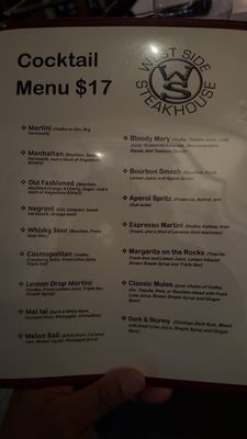 Menu photo 1 West Side Steakhouse New York, NY Menu photo 1 West Side Steakhouse New York, NY