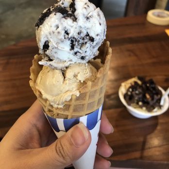 The Parlour - Waffle cone with cookies and cream and Vietnamese coffee ice cream - Ice Cream & Frozen Yogurt Near Me - Durham, North Carolina