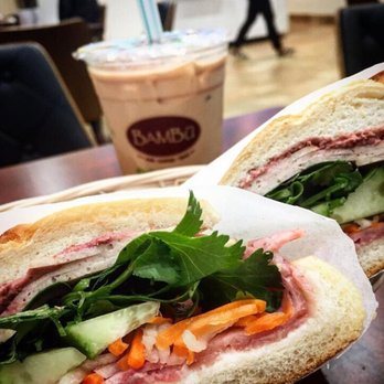 BAMBU - Banh mi (regular pork) and half sweet bubble tea - Bubble Tea Near Me - Stony Brook, New York