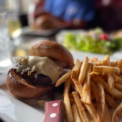 Ray J's American Grill - Garlic Burger and fries and salad