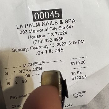 La Palm Nail & Spa - Shellac nail polish coming off less than 24 hours of getting them done - Nail Salons Near Me - Houston, Texas La Palm Nail & Spa - Shellac nail polish coming off less than 24 hours of getting them done - Nail Salons Near Me - Houston, Texas