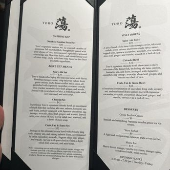 TORO - Menu - Sushi Bars Near Me - Honolulu, Hawaii