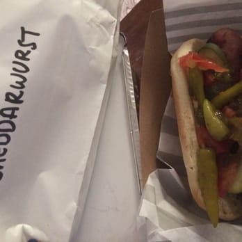 The Vanguard - Milwaukee Cheddar brat with Chicago toppings. - Bars Near Me - Milwaukee, Wisconsin The Vanguard - Milwaukee Cheddar brat with Chicago toppings. - Bars Near Me - Milwaukee, Wisconsin