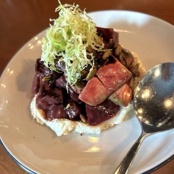 Isa Bistro - Beet & Avocado Salad w/ Aleppo Goat Cheese, Spiced Pepitas & Balsamic - New American Near Me - Portland, Maine Isa Bistro - Beet & Avocado Salad w/ Aleppo Goat Cheese, Spiced Pepitas & Balsamic - New American Near Me - Portland, Maine