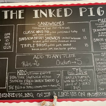 The Inked Pig - Menu on chalkboard - Barbeque Near Me - Gainesville, Georgia