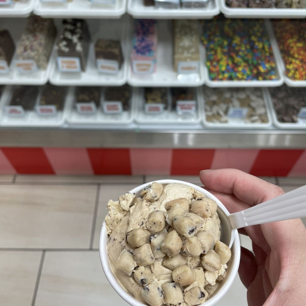 Cookie dough topping on a kids size ice cream Cookie dough topping on a kids size ice cream