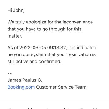 Hotel RL Brooklyn - Response from Booking.com confirming the reservation the day before my arrival. - Hotels Near Me - Brooklyn, New York