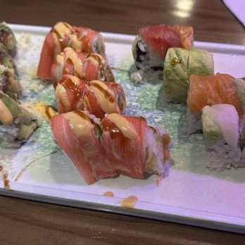 Umiya Sushi - Left to right: Green Mountain Roll, Shaggy Dog Roll, Rainbow Roll - Sushi Bars Near Me - San Antonio, Texas Umiya Sushi - Left to right: Green Mountain Roll, Shaggy Dog Roll, Rainbow Roll - Sushi Bars Near Me - San Antonio, Texas