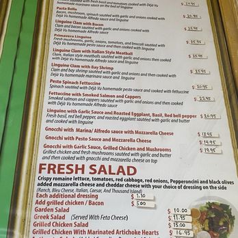 Deja Vu Pizza and Pasta - Menu as of visit on Oct. 28, 2024.  Not all items on this menu are still available. - Pizza Near Me - San Francisco, California