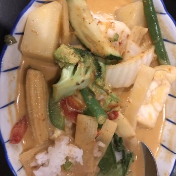 Thai Orchid Restaurant - Red curry with all the good veggies: potato, squash, broccoli, baby corn, snap peas, bamboo shoots, red ball pepper, cabbage, and basil. - Thai Near Me - Addison, Texas Thai Orchid Restaurant - Red curry with all the good veggies: potato, squash, broccoli, baby corn, snap peas, bamboo shoots, red ball pepper, cabbage, and basil. - Thai Near Me - Addison, Texas
