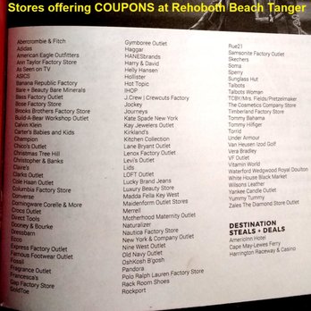 Tanger Rehoboth Beach - Tanger Outlets Coupon Book -- list of stores offering COUPONS at Rehoboth Beach Tanger - Shopping Centers Near Me - Rehoboth Beach, Delaware Tanger Rehoboth Beach - Tanger Outlets Coupon Book -- list of stores offering COUPONS at Rehoboth Beach Tanger - Shopping Centers Near Me - Rehoboth Beach, Delaware