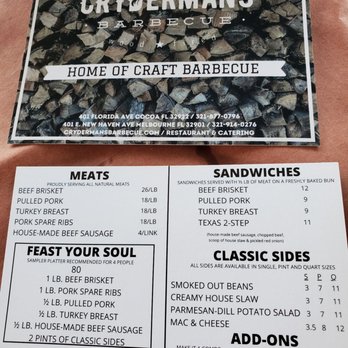 Crydermans Barbecue - Menu - Barbeque Near Me - Melbourne, Florida Crydermans Barbecue - Menu - Barbeque Near Me - Melbourne, Florida