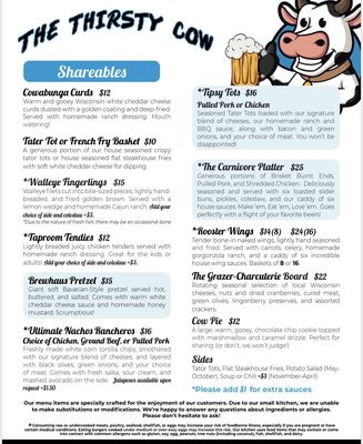 Menu photo 1 The Thirsty Cow Taphouse Baileys Harbor, WI Menu photo 1 The Thirsty Cow Taphouse Baileys Harbor, WI