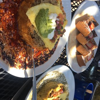 Anepalco - Red and green chilaquiles and horchata French toast. - Mexican Near Me - Orange, California
