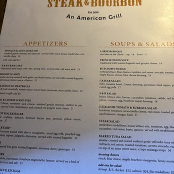 Steak & Bourbon - Menu on line had no prices, but price fair base on others similar steakhouses. - Steakhouses Near Me - Louisville, Kentucky Steak & Bourbon - Menu on line had no prices, but price fair base on others similar steakhouses. - Steakhouses Near Me - Louisville, Kentucky