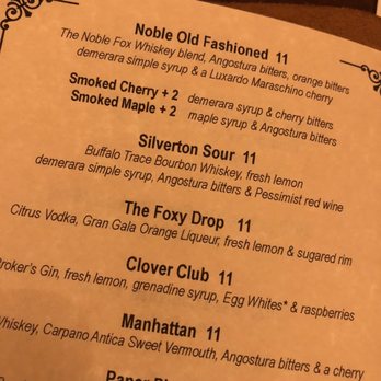The Noble Fox - Cocktail menu - Cocktail Bars Near Me - Silverton, Oregon The Noble Fox - Cocktail menu - Cocktail Bars Near Me - Silverton, Oregon