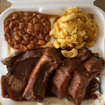 Bo Daddy’s BBQ - 2 Meat Combo Plate - Brisket, baby-back ribs, baked beans and mac & cheese - Barbeque Near Me - Los Angeles, California