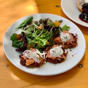 Ludwig's Biergarten - Potato Pancakes with Norwegian Wild Smoked Salmon - German Near Me - Mountain View, California Ludwig's Biergarten - Potato Pancakes with Norwegian Wild Smoked Salmon - German Near Me - Mountain View, California